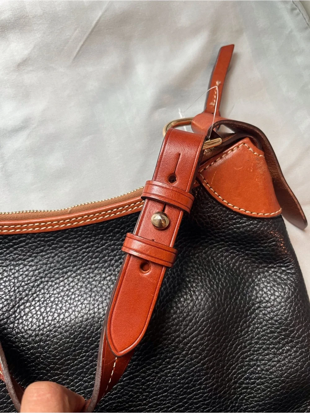 Dooney & Bourke Black Pebble Leather Hobo with Brown Trim and Strap